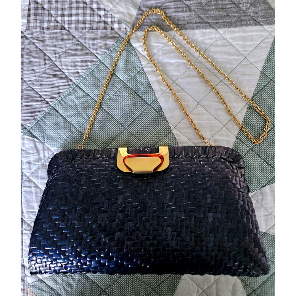 Vanessa Hong Kong Woven Clutch Bag Gold Tone Chain Strap Like New Vintage